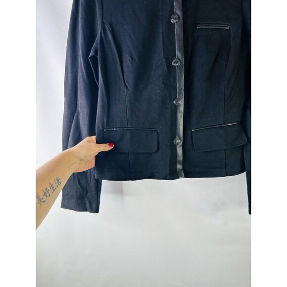 Cabi Tudor Faux Leather Detail Ponte Knit Blazer Jacket Black 3376 Womens Small - Picture 3 of 6